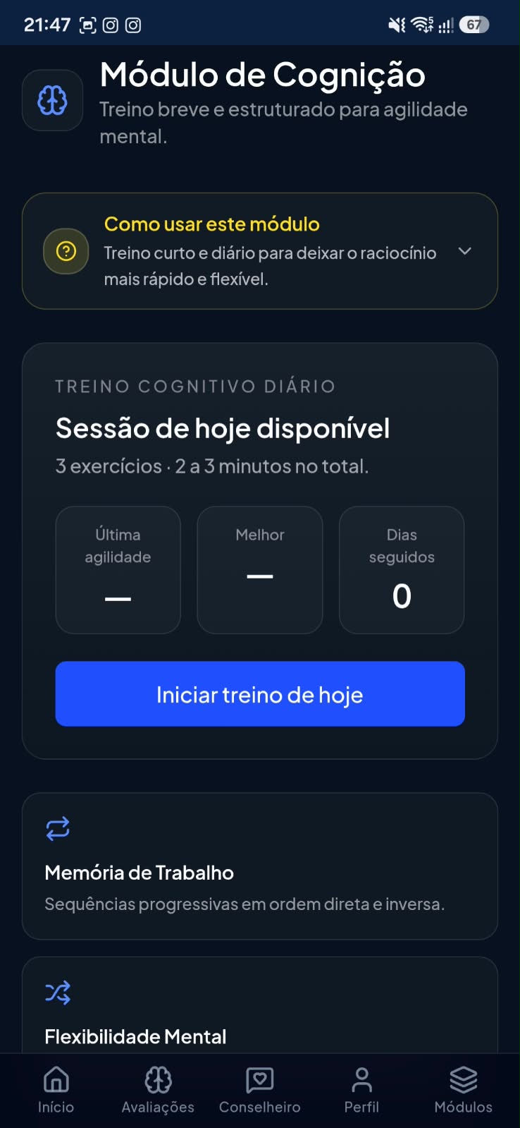 Módulo de Cognição com treino cognitivo diário