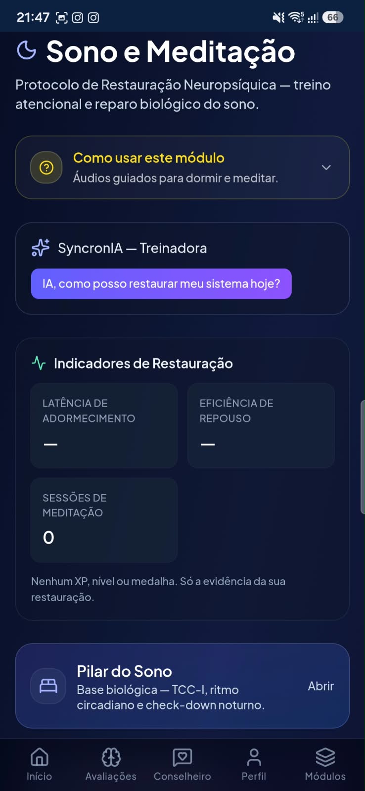 Módulo Sono e Meditação com indicadores de restauração