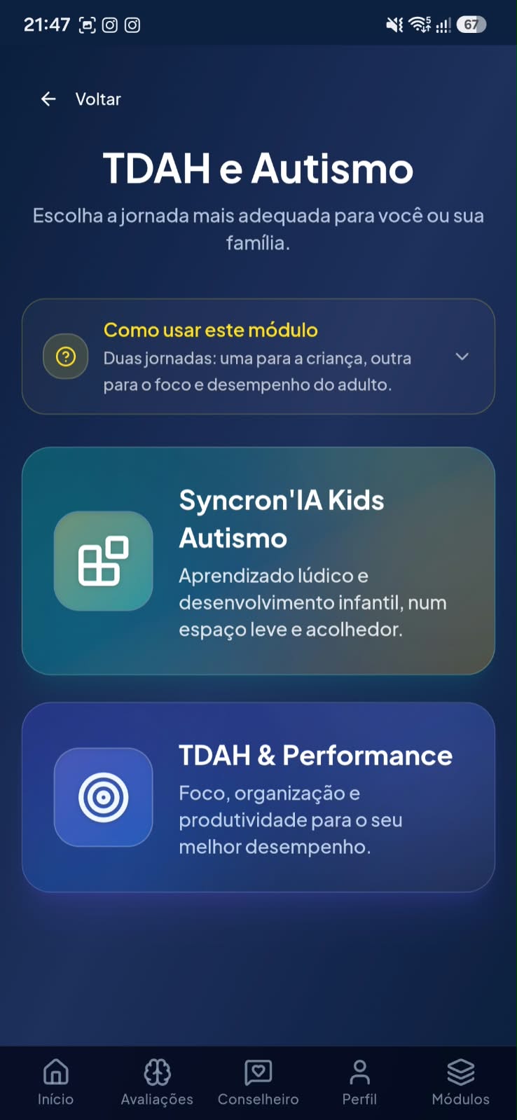 Módulo TDAH e Autismo com Syncron'IA Kids e TDAH & Performance